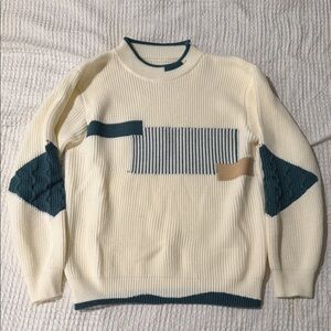 Men's Cream and Teal Sweater